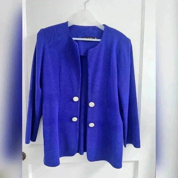 MISOOK Blue Open Blazer Button-Front Textured Knit Jacket LIKE NEW Size L - Picture 1 of 5